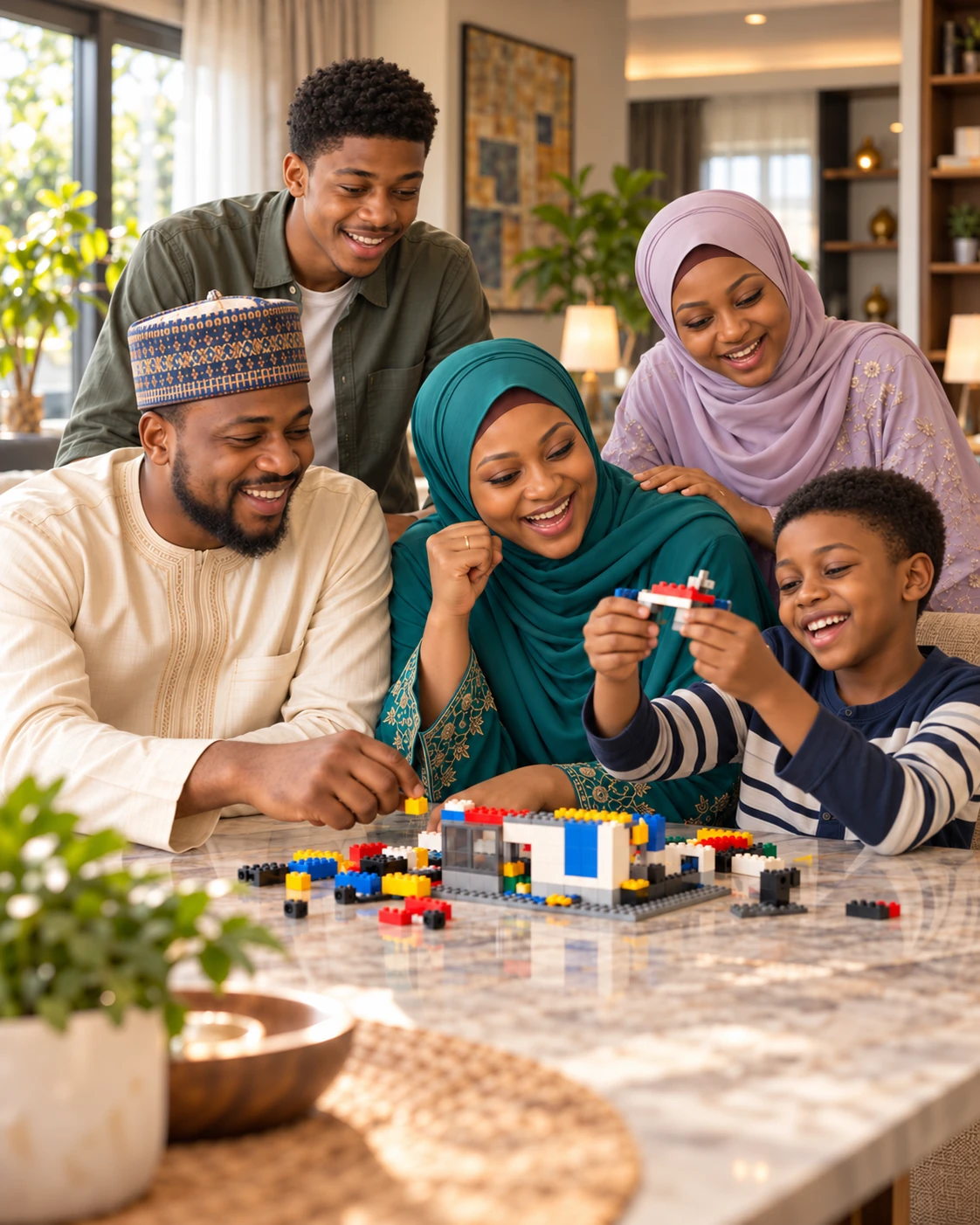 The Adams Family Series — the family sharing a playful moment with building blocks